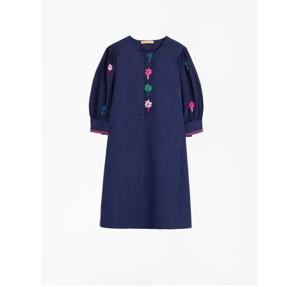 VILAGALLO NEW 100% cotton amber dress in navy Woman’s Size 38 US 6